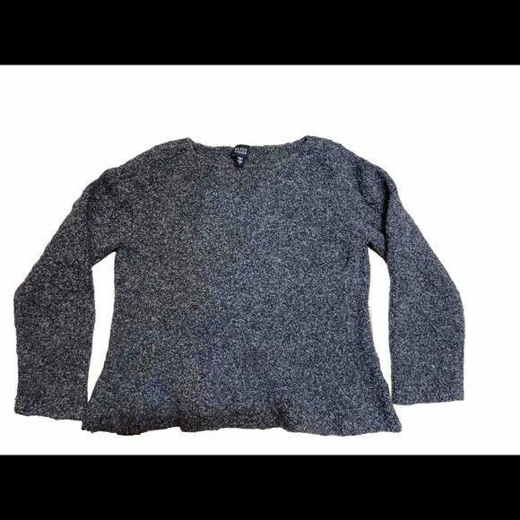 Eileen Fisher Wool‎ Cashmere Sweater Size L Marled Black White Pullover - Picture 1 of 5
